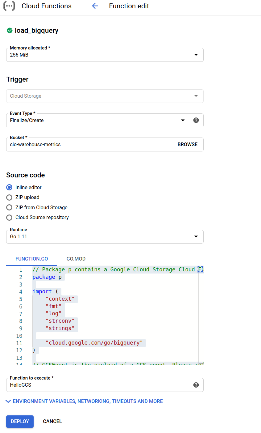 BigQuery Cloud Function