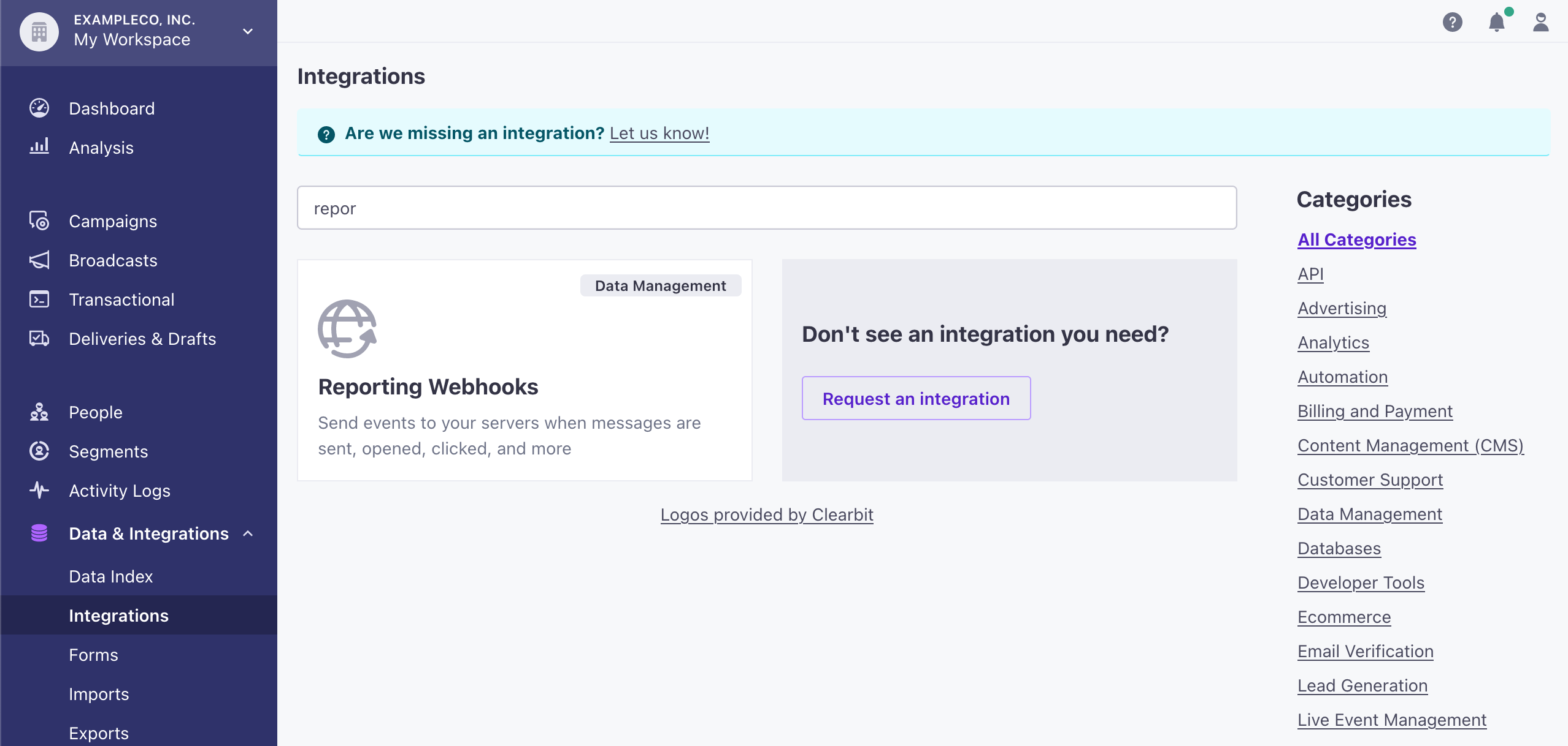 Customer.io reporting webhooks