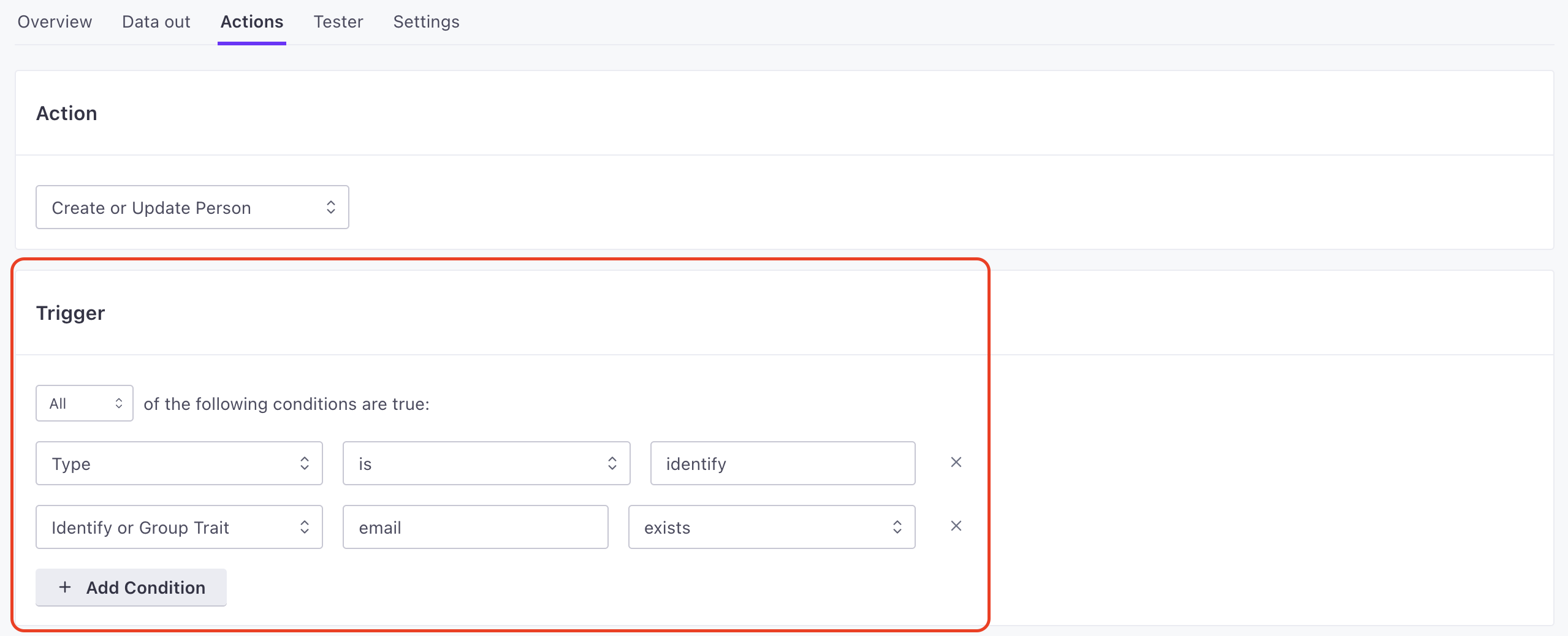 the filter field within an action lets you choose the trigger(s) for an action