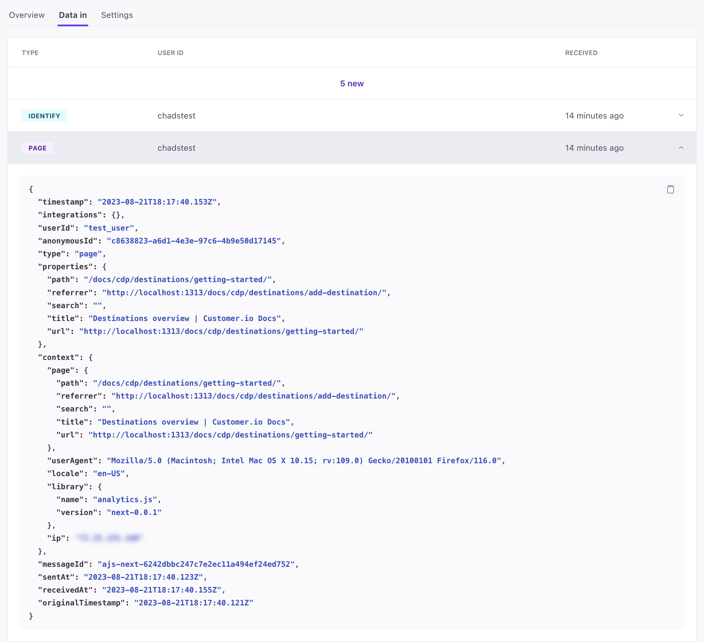 see events flowing into Data Pipelines from your source