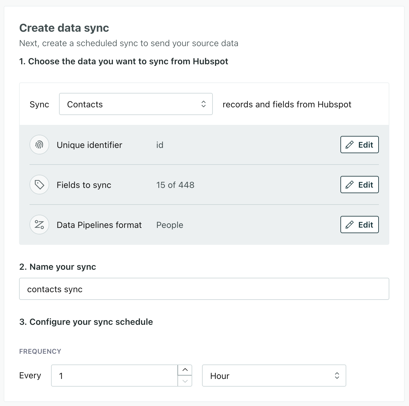The completed sync setup for contacts