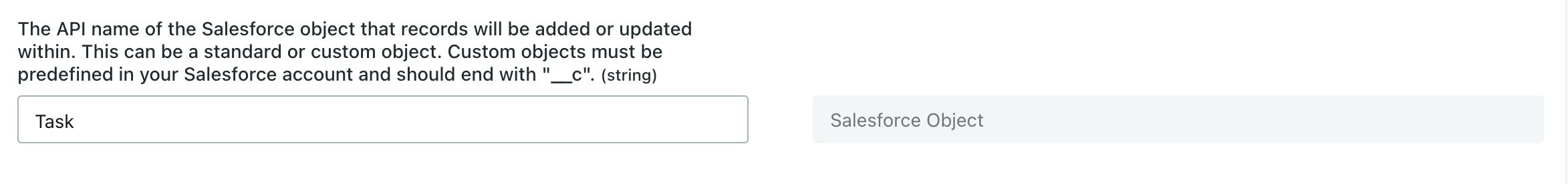 the salesforce object field set to task