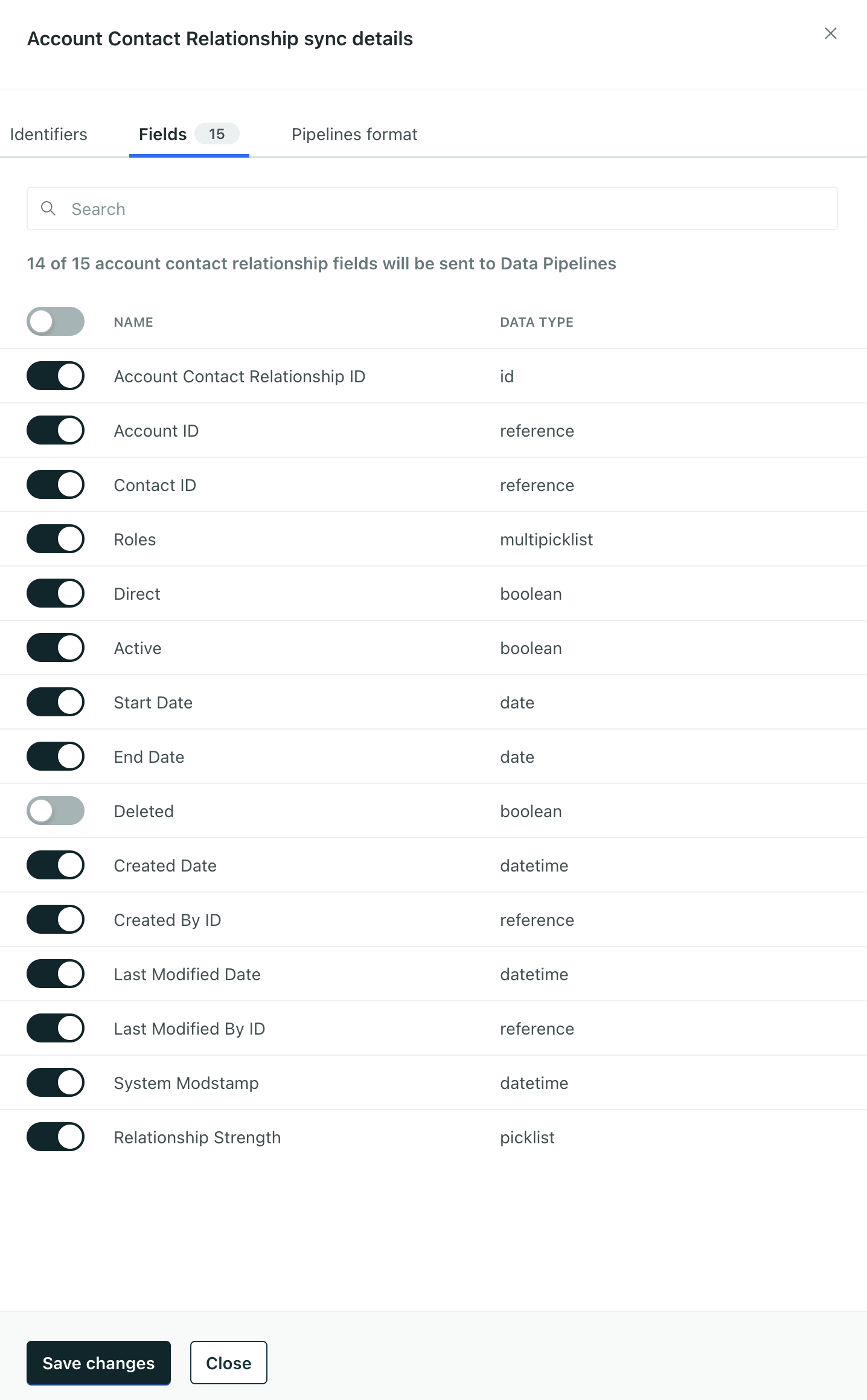 Enable the fields you want to track for each relationship