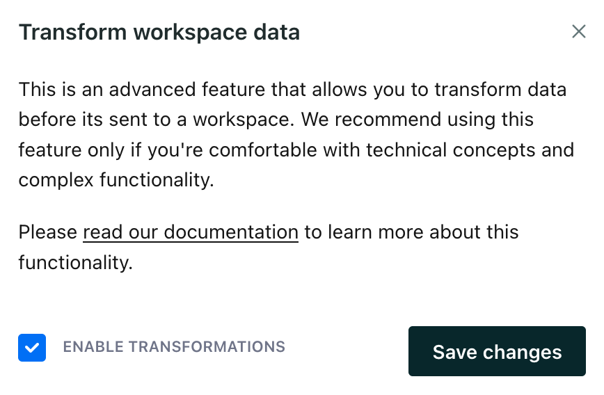 Enable the Transform Data feature