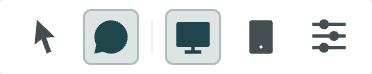 The toolbar from left to right has a cursor icon, comment bubble icon, desktop icon, mobile icon, and an icon of slider bars for other visual settings