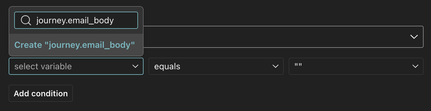 The manual input tab in the Rules panel. The user can manually add variables by typing into the field and clicking Create.