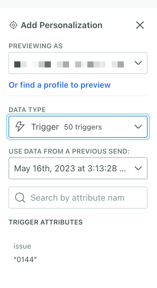 the trigger data preview in the personalization panel