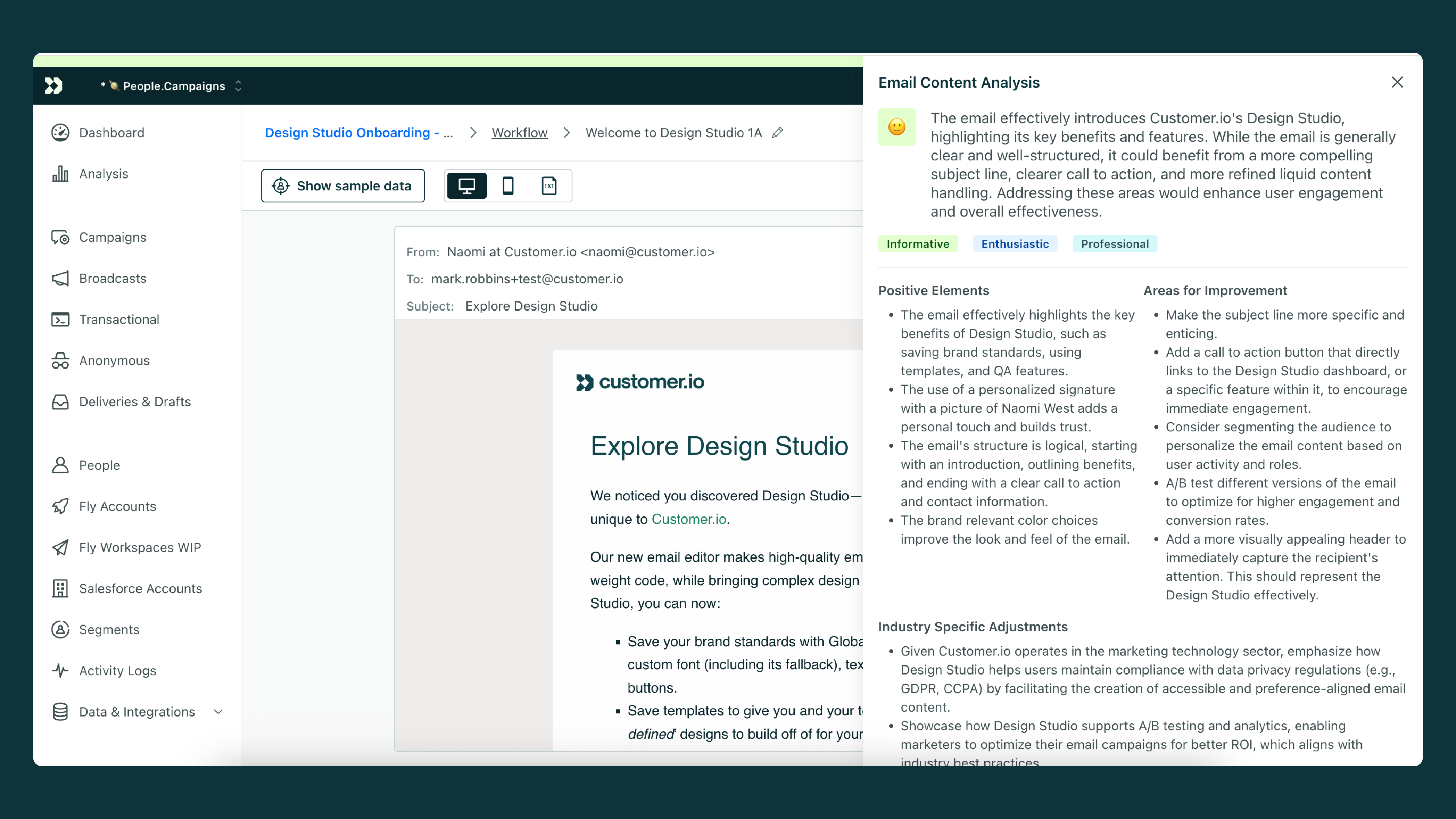 AI email content analysis button