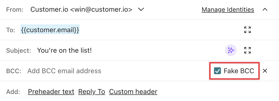The envelope of an email with the fake BCC field checked.
