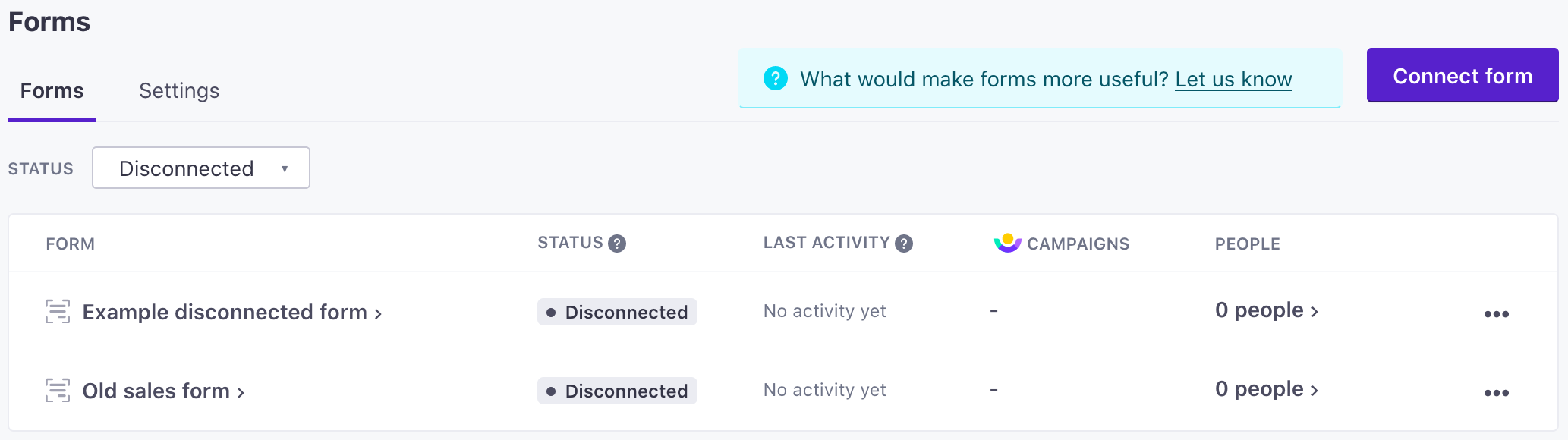 Forms with the disconnected status