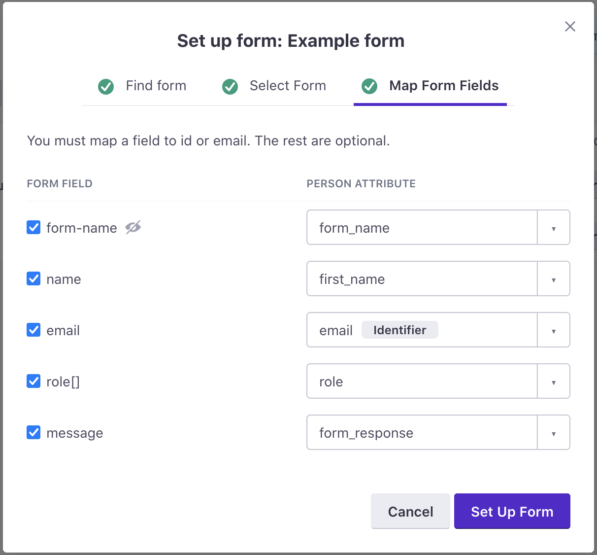 map form fields to attributes