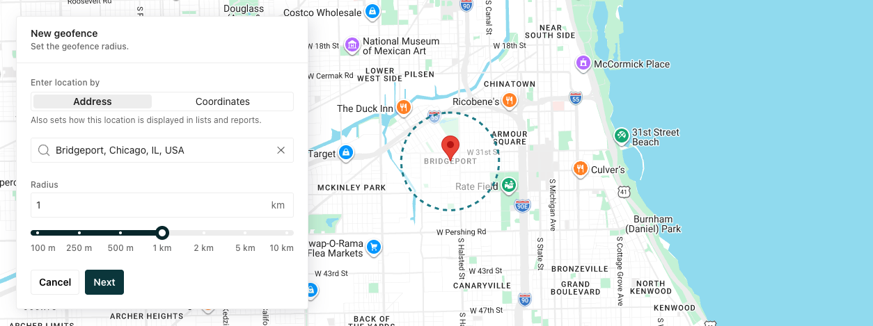 A pin appears on a map that matches the address.