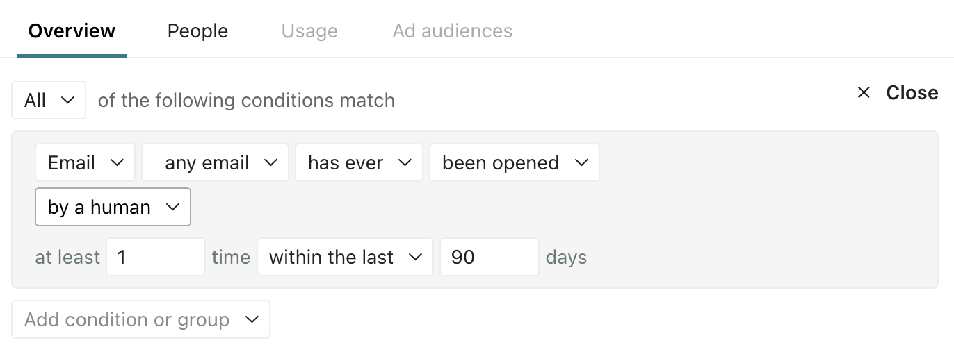 Hasn't opened any emails in the last 90 days