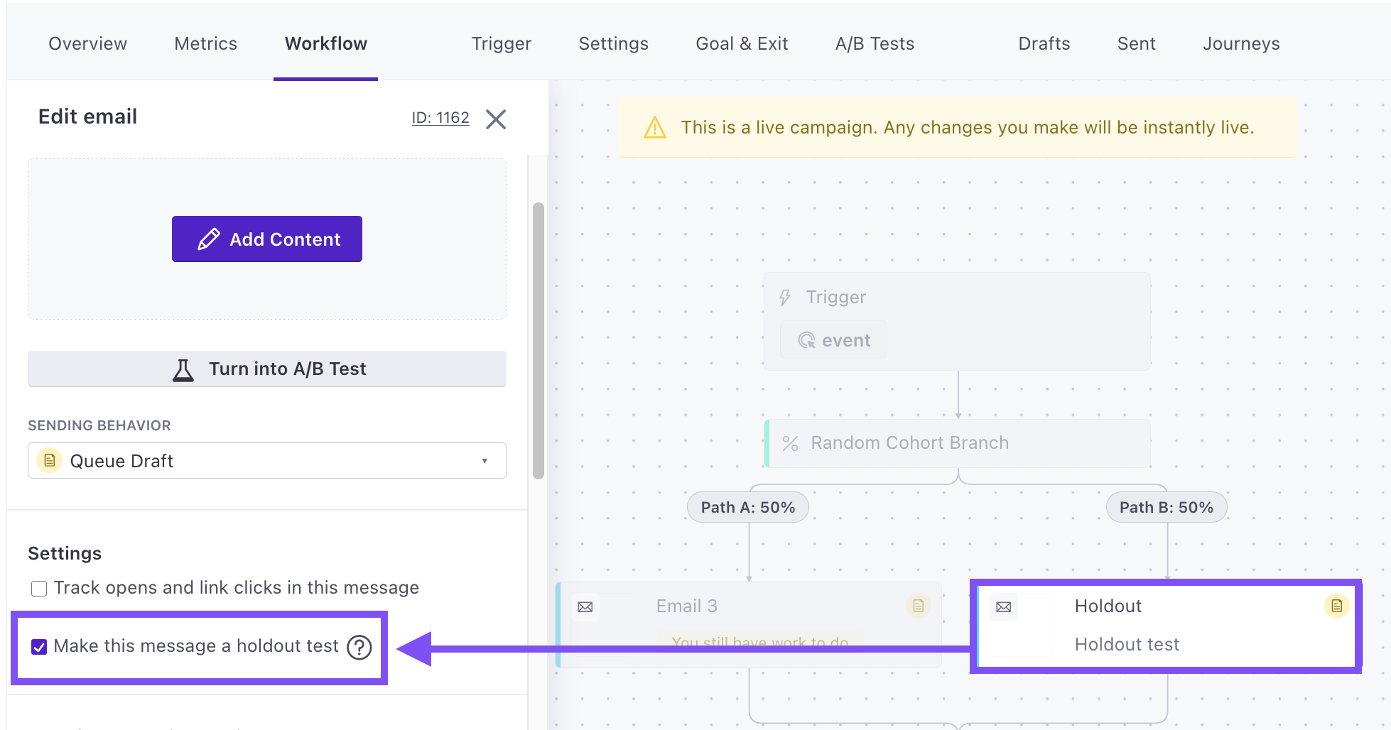 Hold message b out of the random cohort