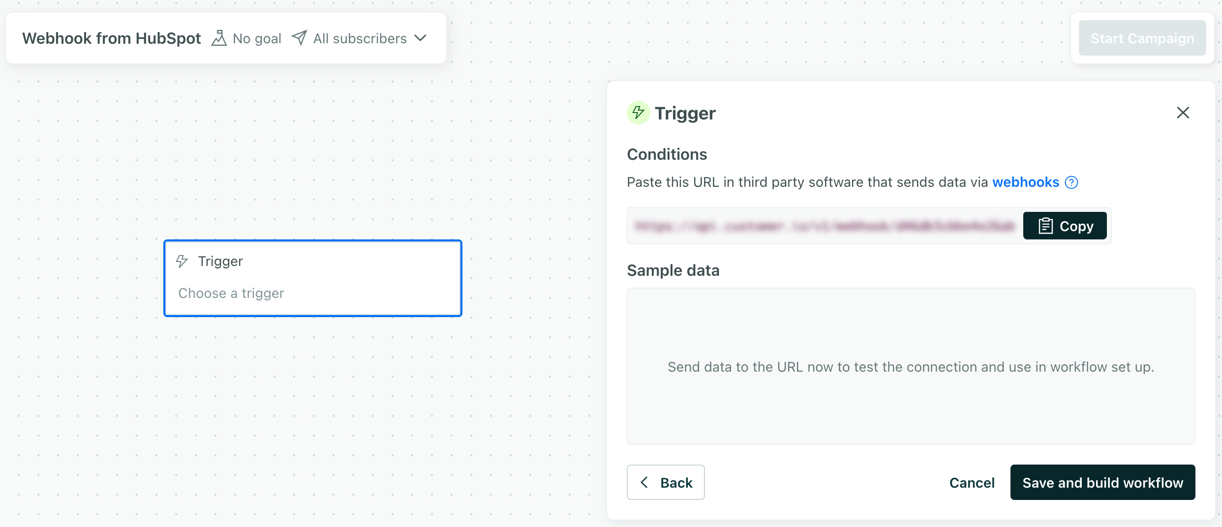 the webhook URL for a Customer.io campaign