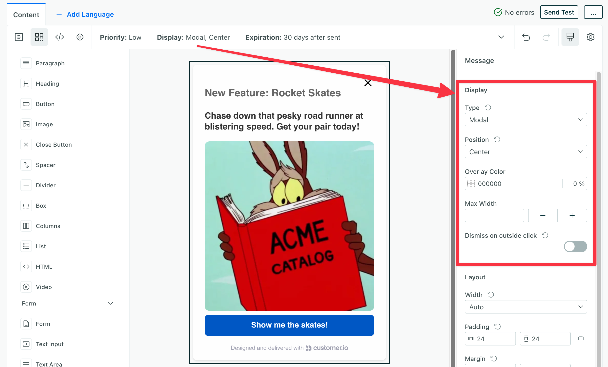set your message's display setting