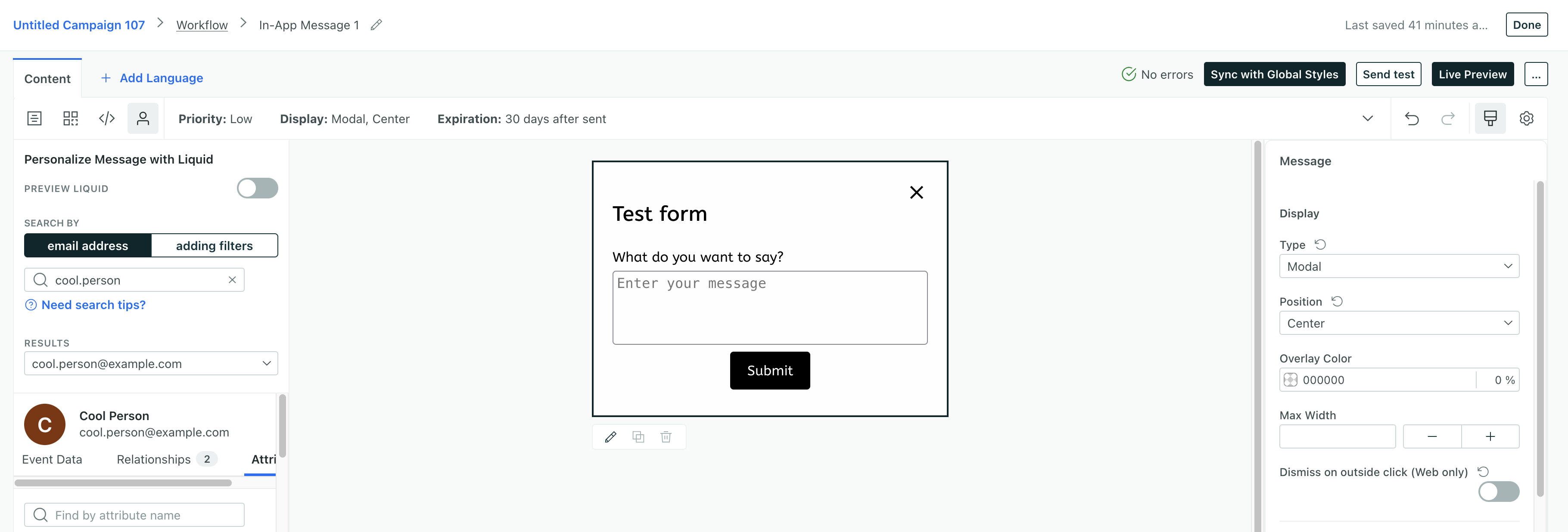 The live preview setup screen with a person selected