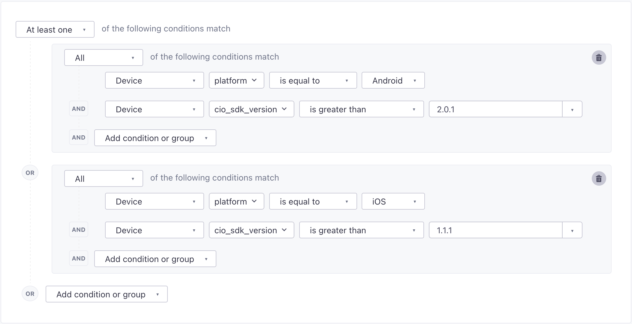 Set up a segment to look for people who have the correct cio_sdk_version