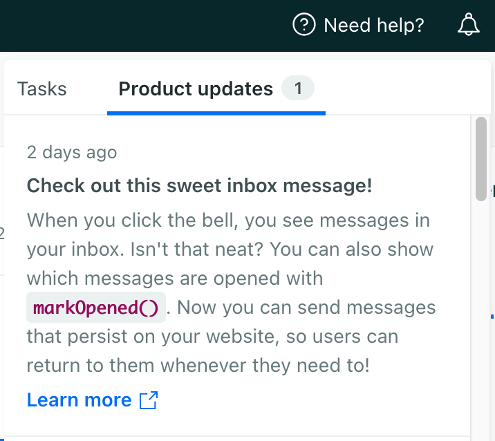 an example of an inbox message