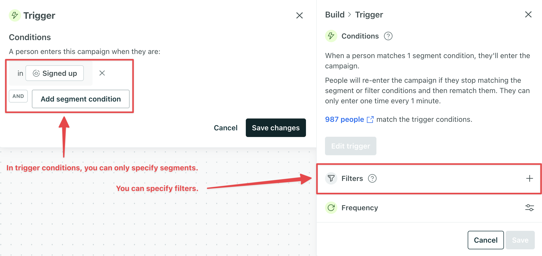 Outlines what differentiates a legacy segment trigger from the latest segment trigger.