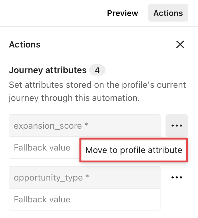 A button labeled Move to profile attributes is highlighted