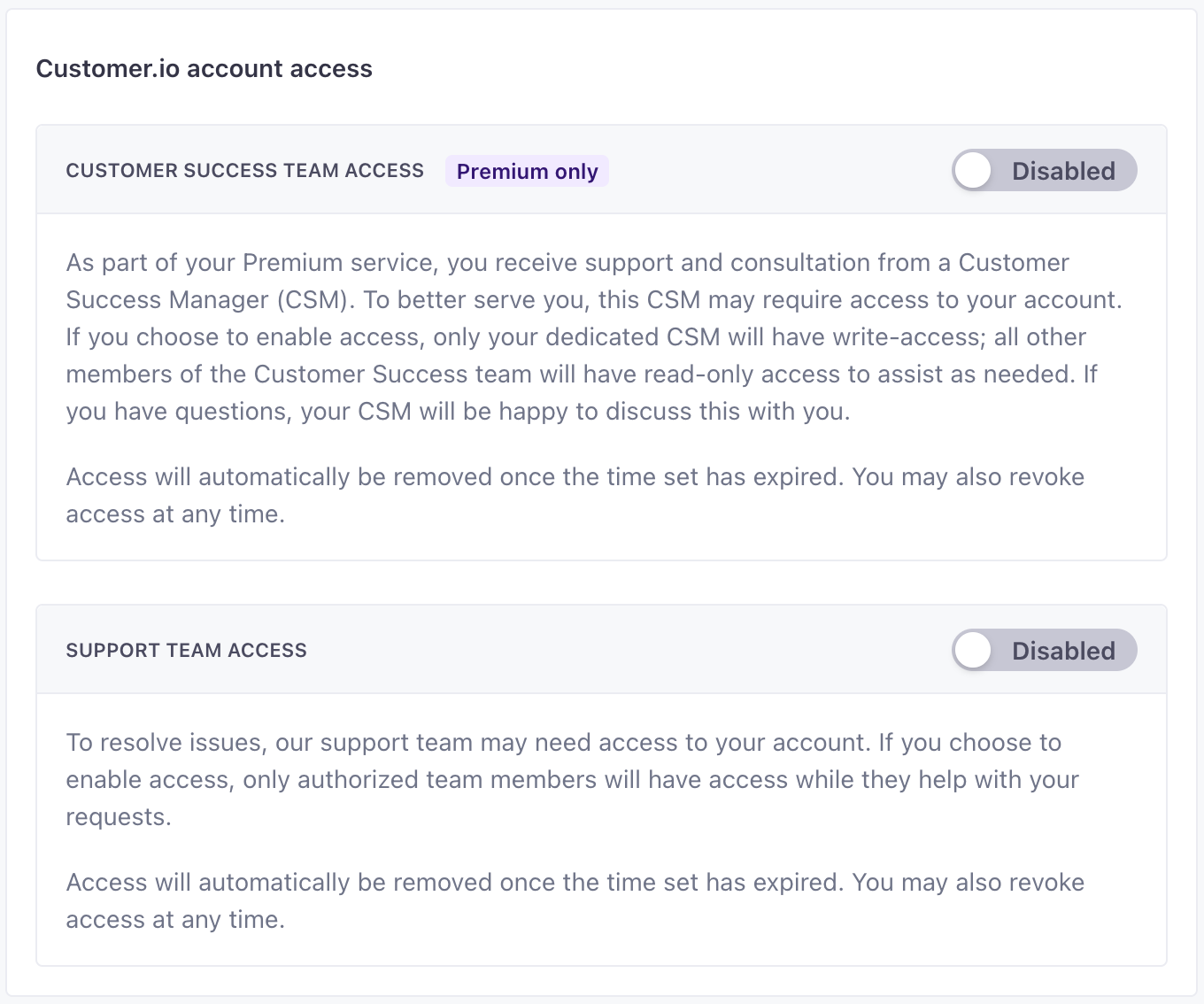 Grant access to Customer.io to help us troubleshoot issues