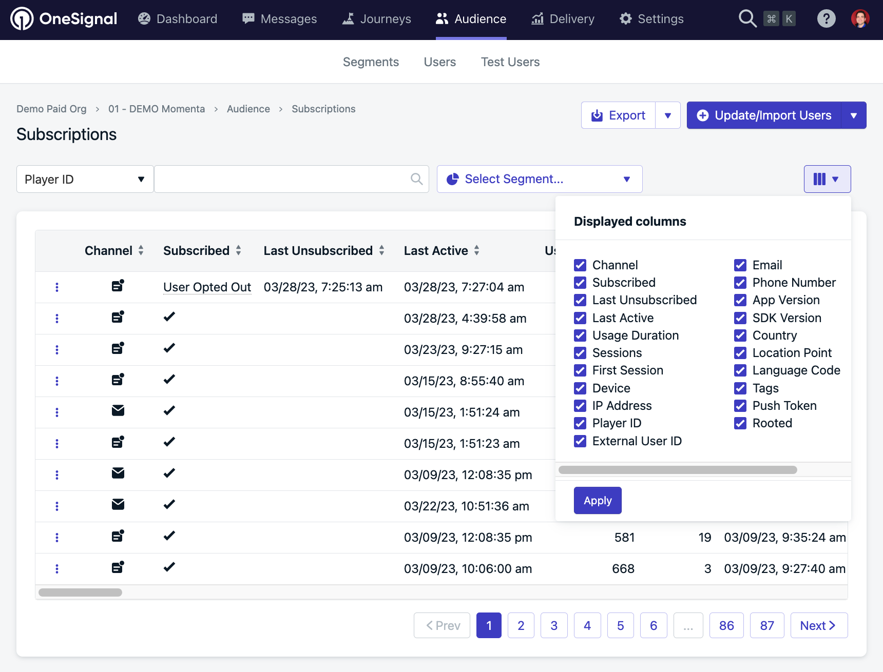 export people and attributes from OneSignal