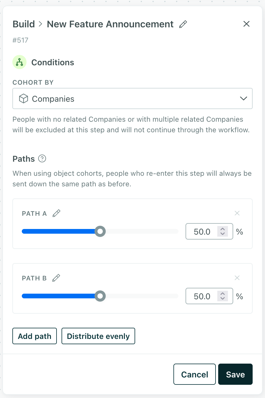 A random cohort branch with two paths