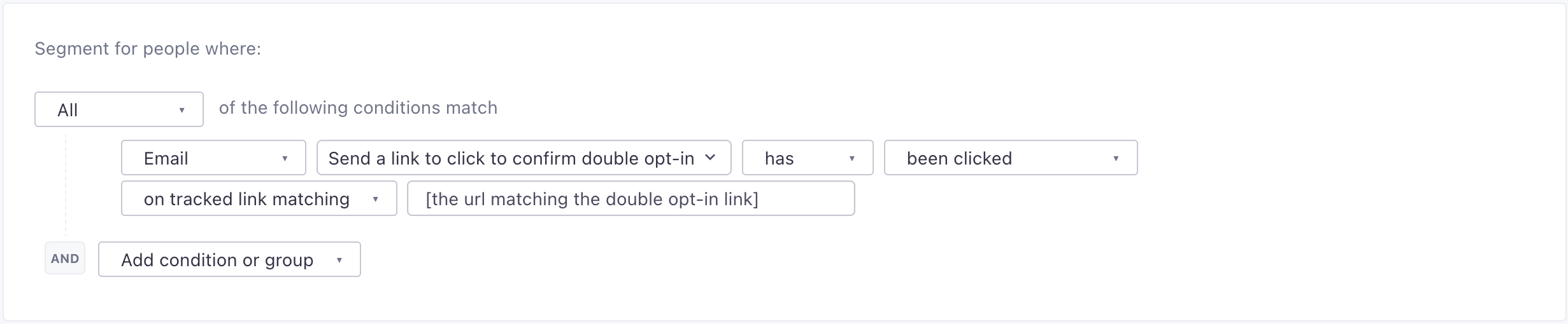 Our second data-driven segment where we define the condition of the email we just created having been clicked