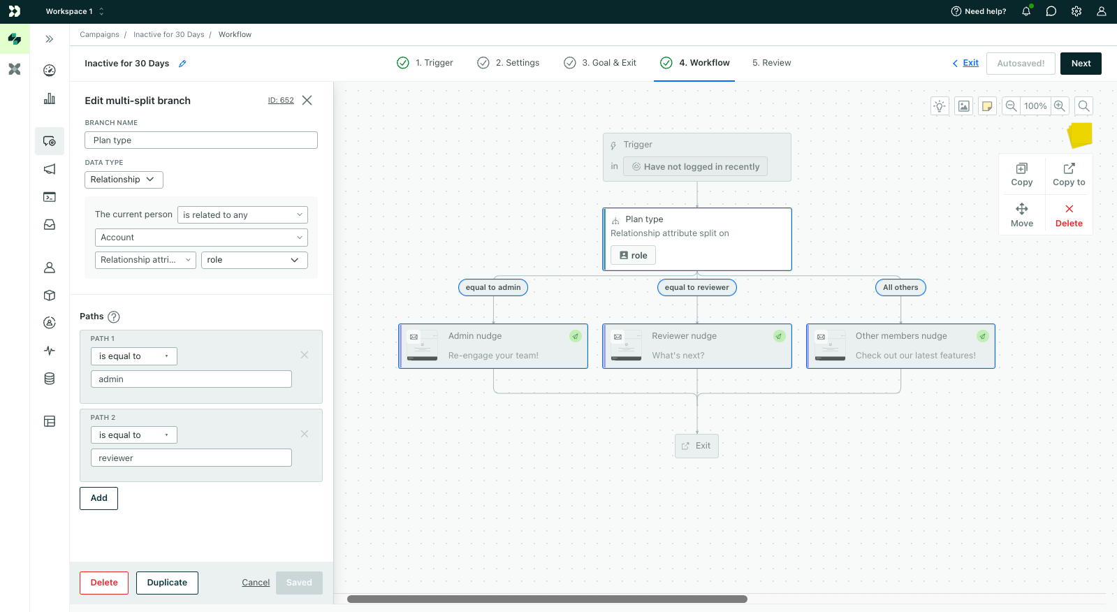 Create branches based on object and relationship conditions across campaign types