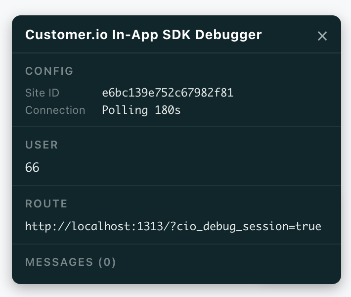 Debug web in-app messages with the in-app SDK debugger