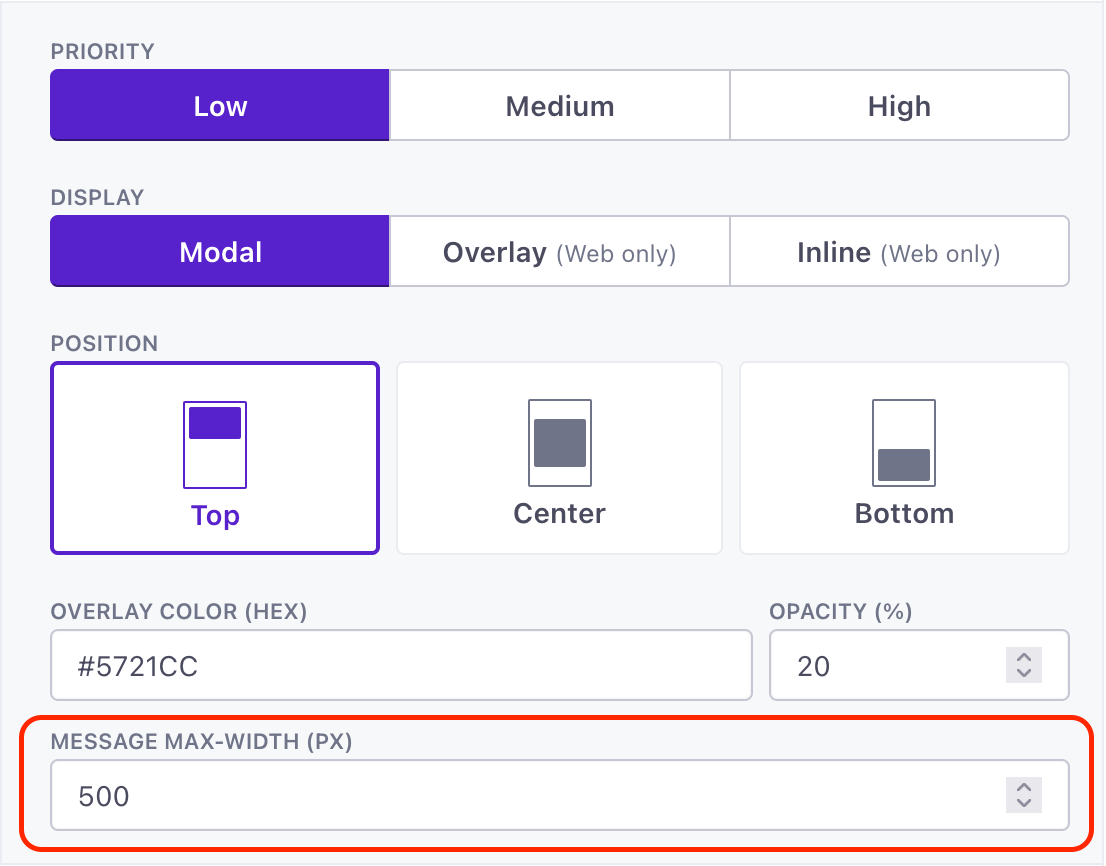 Set custom widths for in-app messages