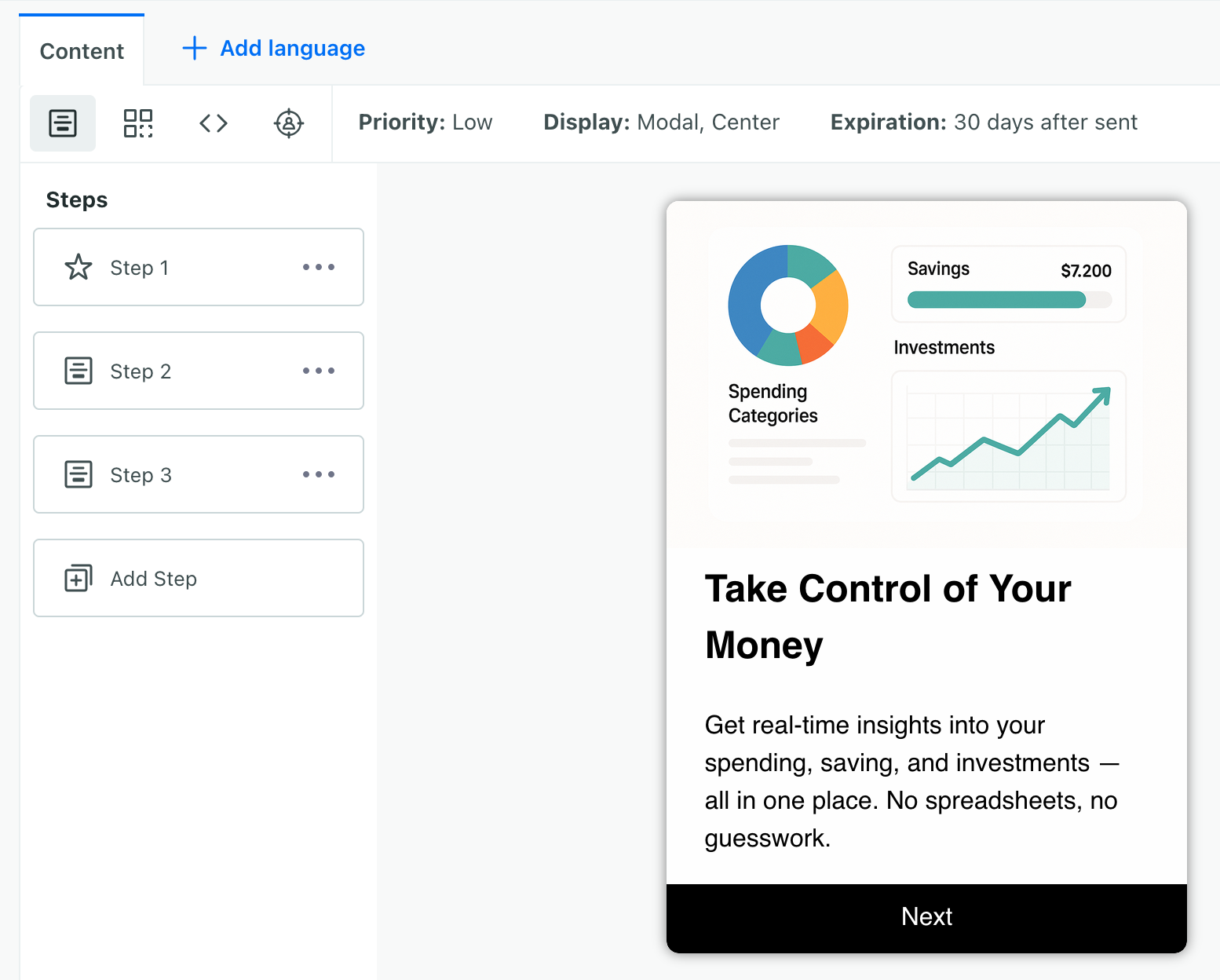 Multi-step in-app messages: onboarding, survey-responses, and more