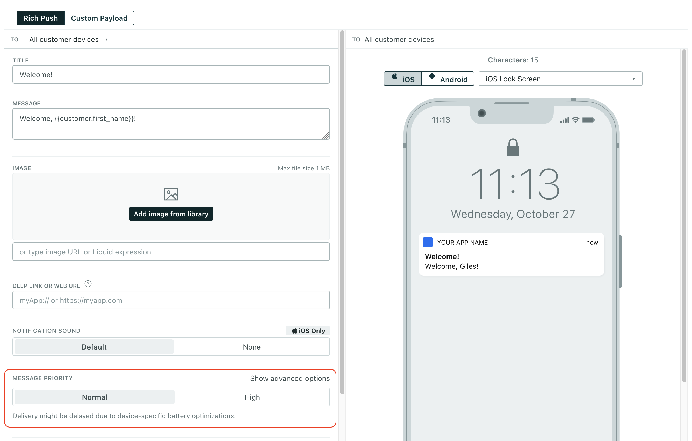 Set push priority in the push composer