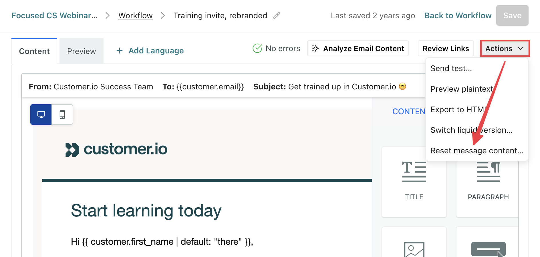 Seamlessly reset email content and change editors