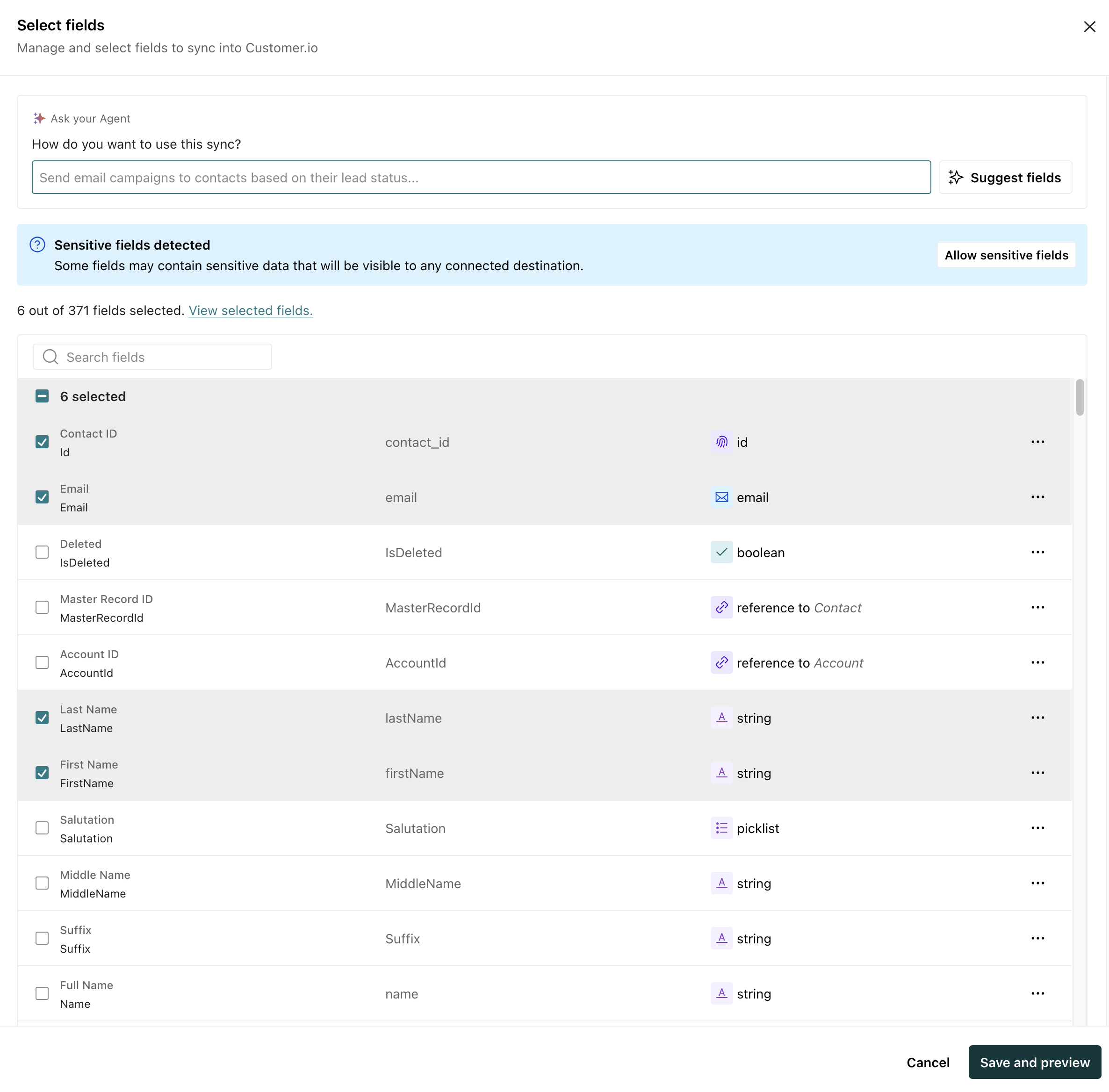 Add a prompt to your Salesforce sync