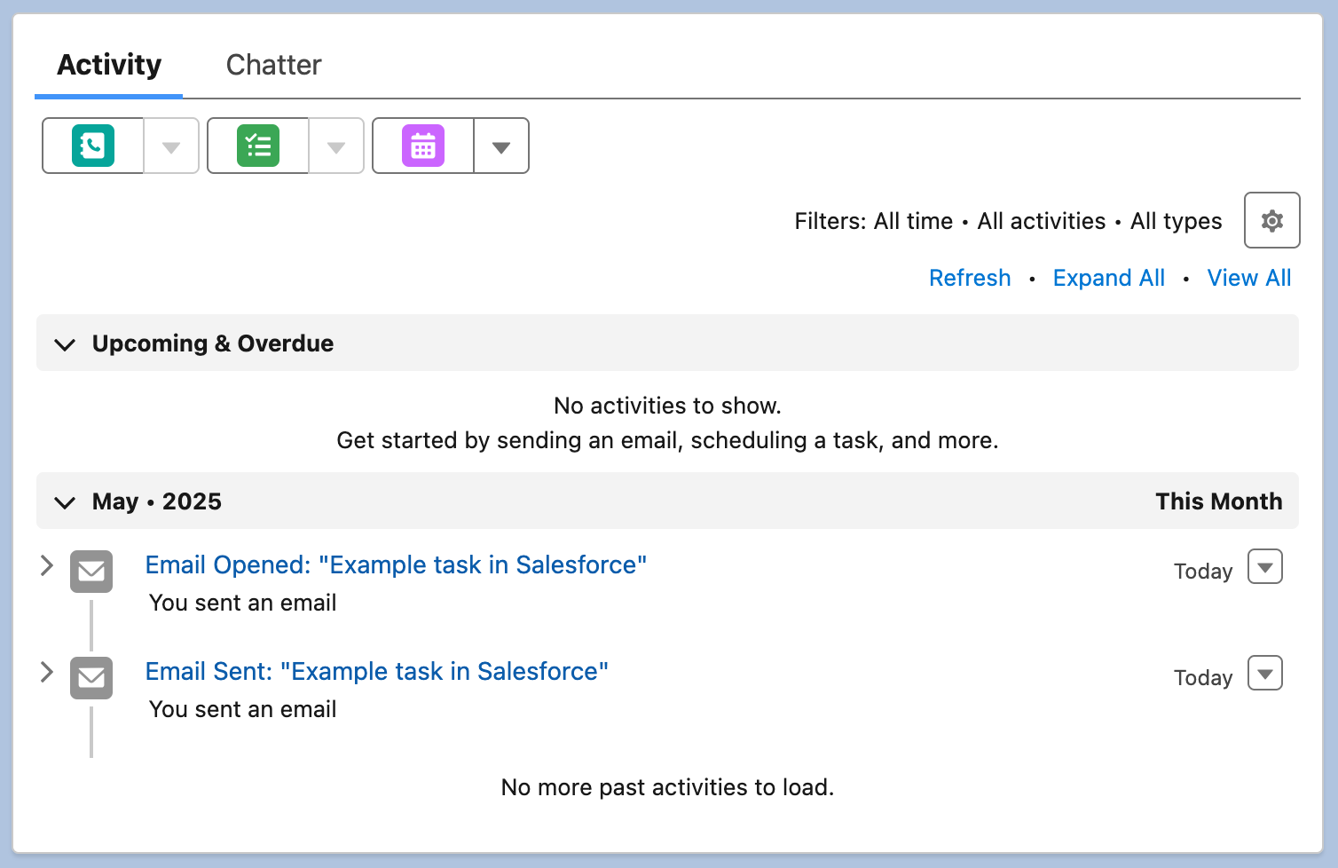The salesforce interface showing tasks representing emails