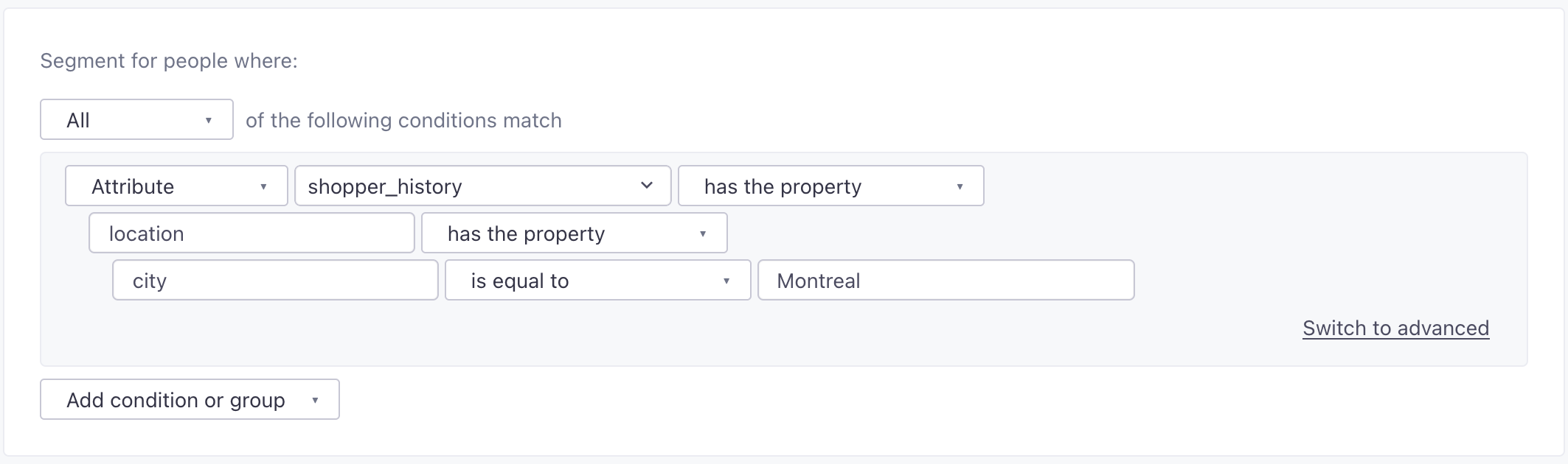 nested properties in a segment