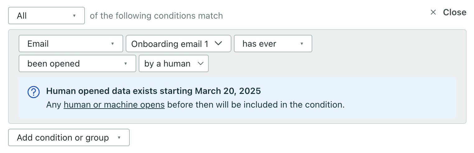 Segment on a specific email based on human opens