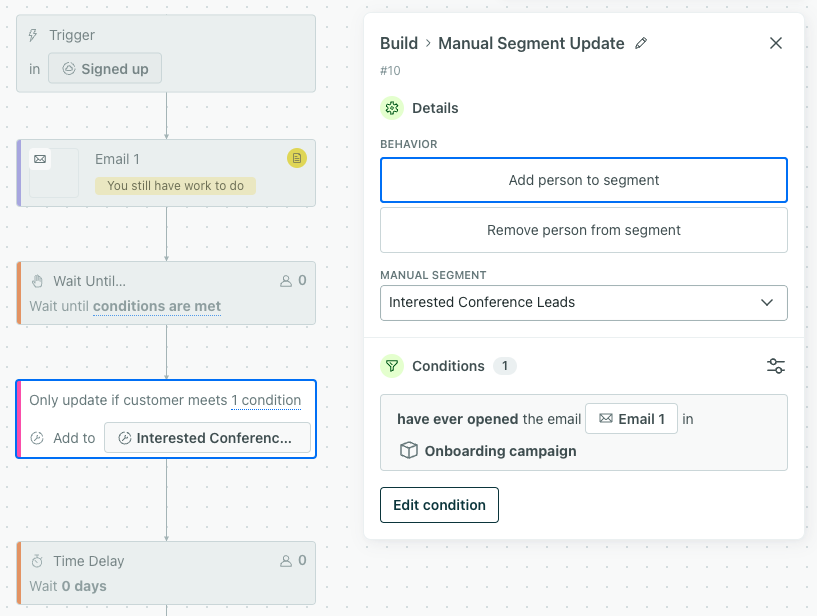 Add to a Manual Segment via a Workflow Action