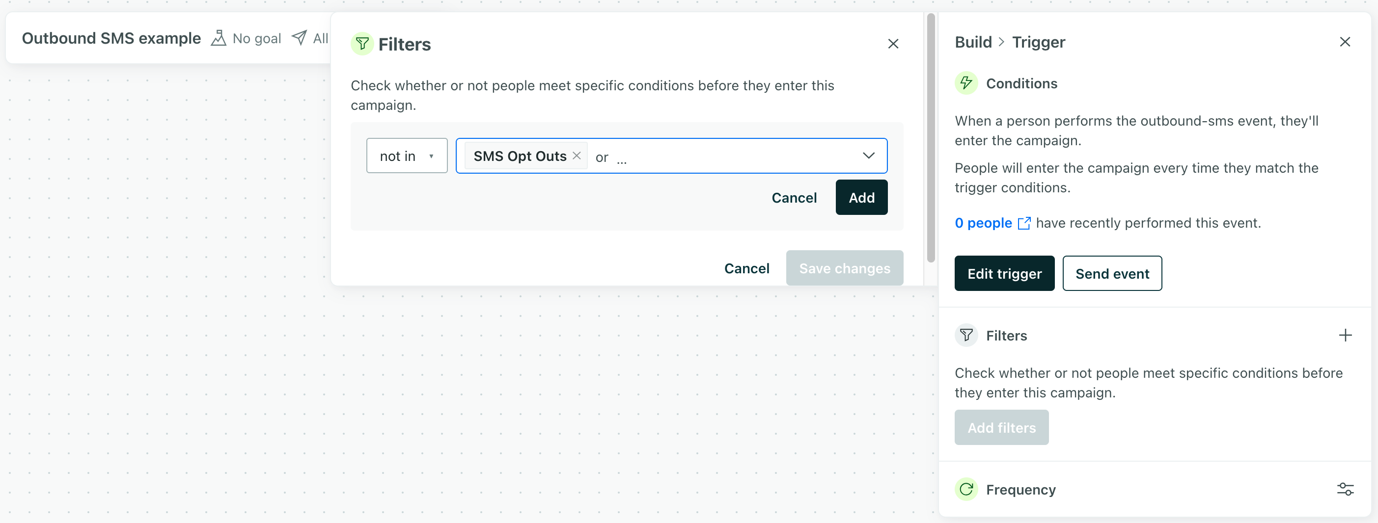 A campaign filter showing users opted out of a particular sender number