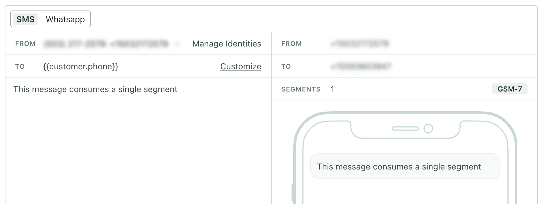 message showing segments or credits