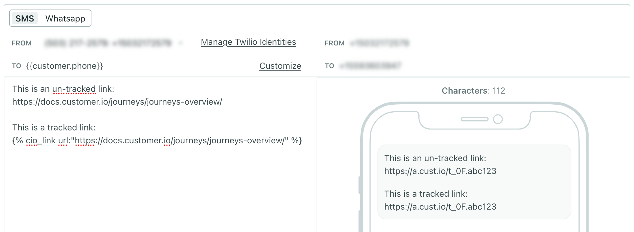 An image showing two shortened links, one tracked and one not tracked