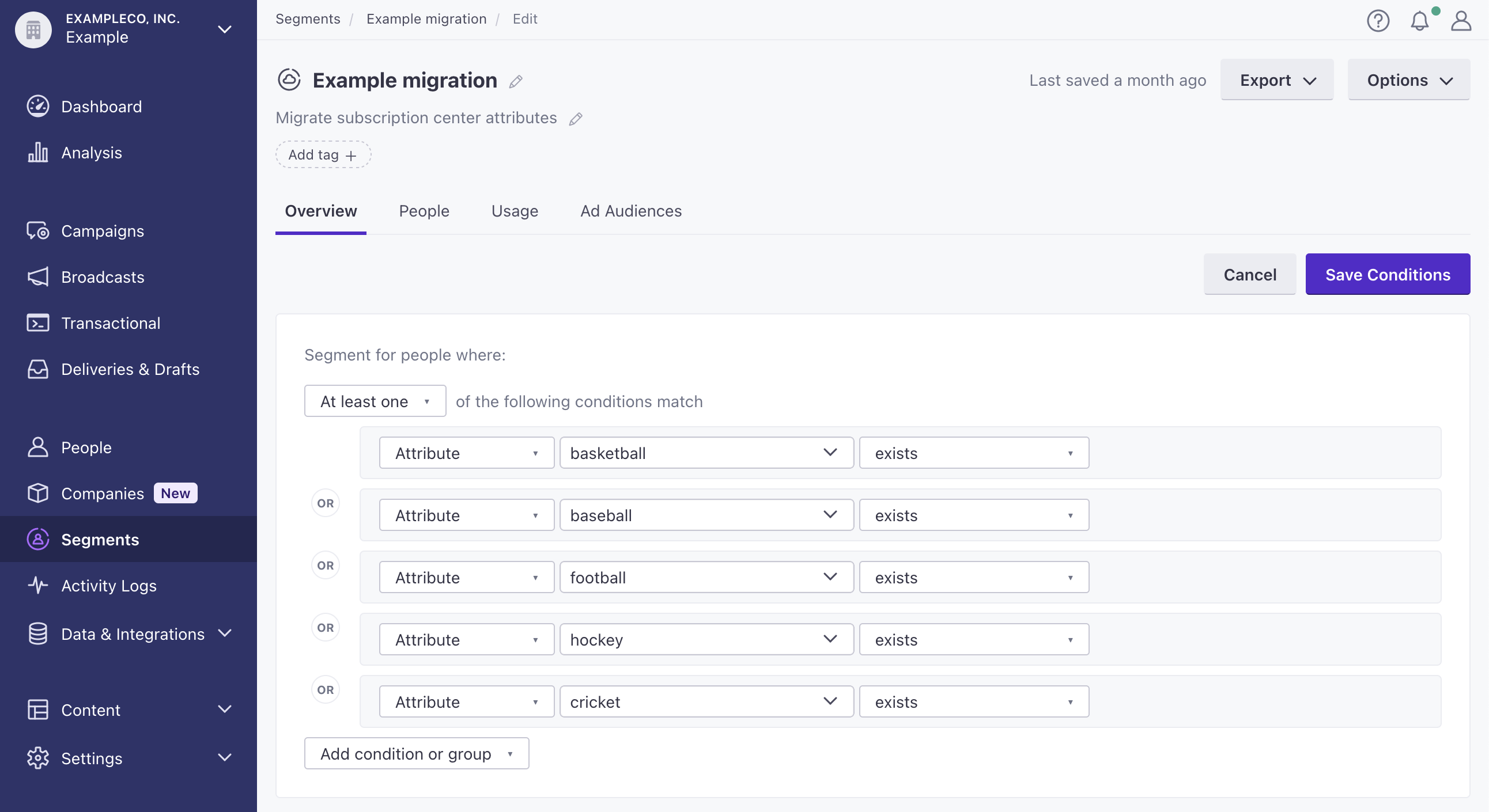 set up a segment with your past subscription settings