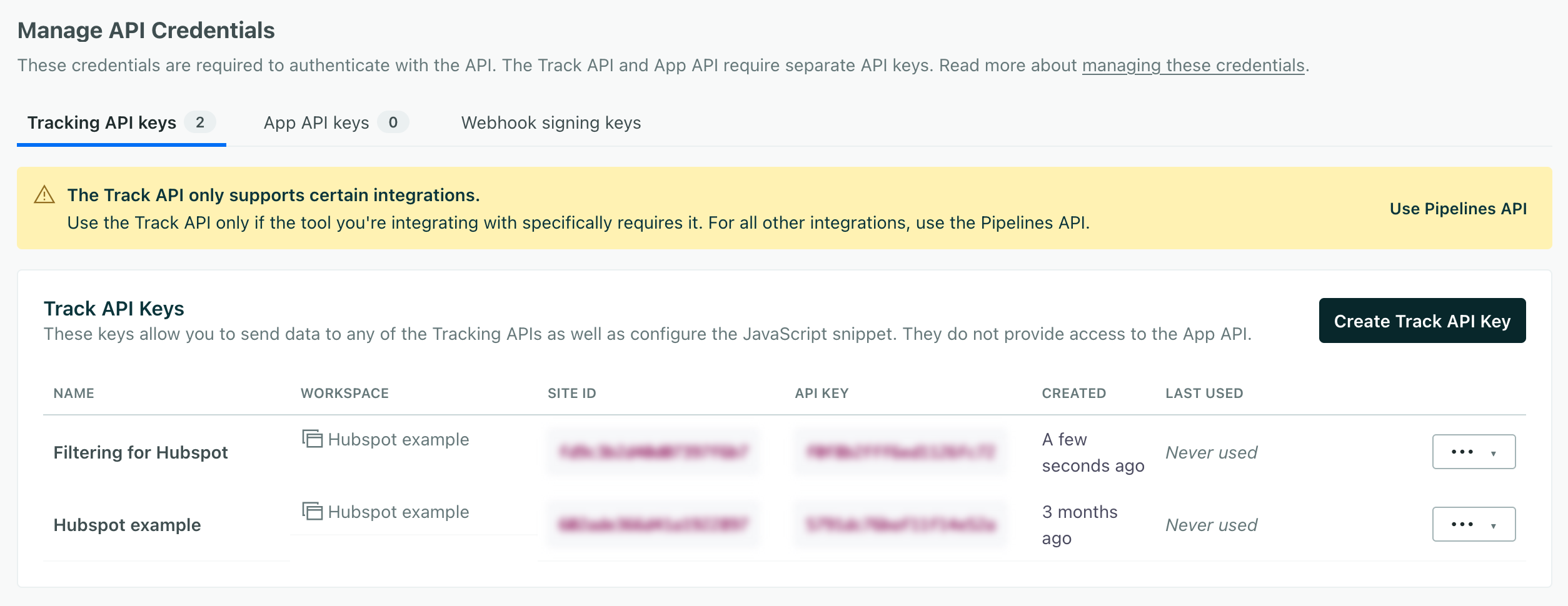 create a new track API key