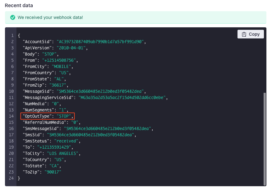 example twilio webhook data