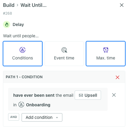 set up a message condition to check if a person has or hasn't been sent a message