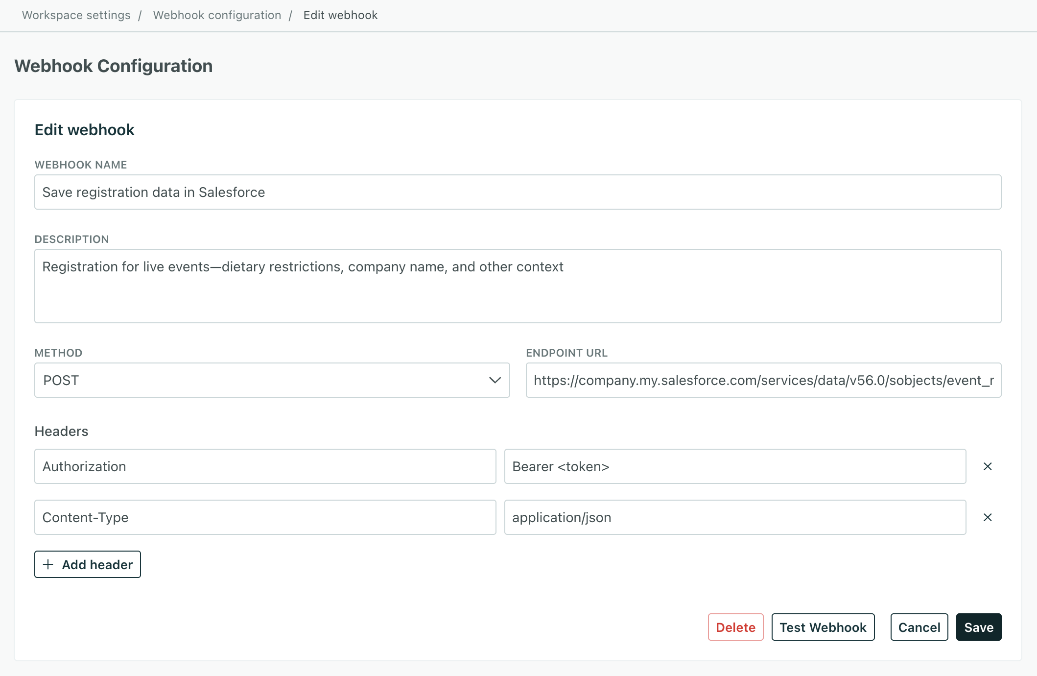A webhook for sending data to Salesforce