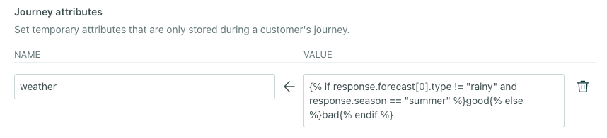 response tab with journey attributes set to an if/else statement