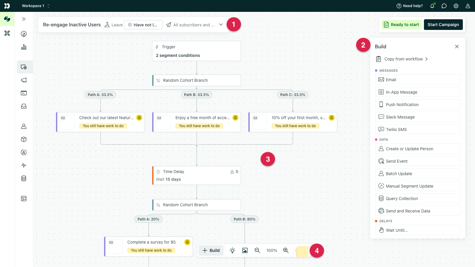 Visual workflow builder for a campaign